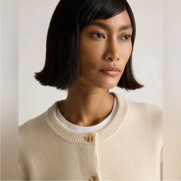 Quince Women Mongolian Cashmere Structured Cardigan Ivory Medium - Picture 5 of 12